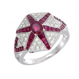 Bague Or Blanc 75°/°° Rubis et Diamants