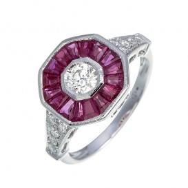 Bague Or Blanc 750°/°° Rubis et Diamants