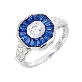 Bague Asscher Or Blanc 750°/°° Saphirs & Diamants