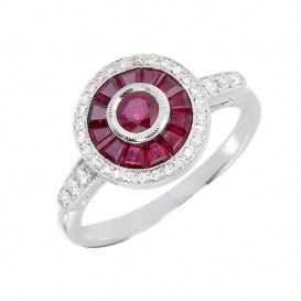 Bague Or Blanc 750°/°° Rubis & Diamants